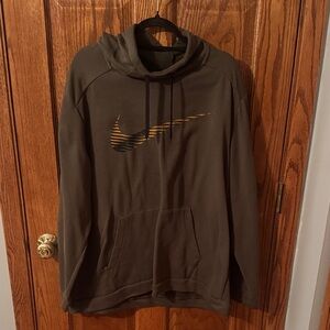 Nike Men's Dark Brown Hoodie with Gold Logo